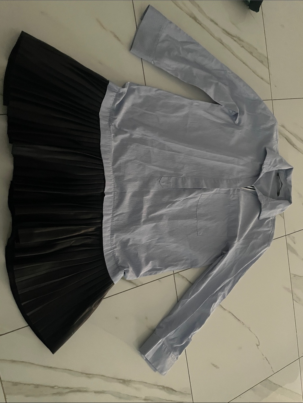 Blue Button-Down Shirt Dress with Black Pleated Hem get all 5 dresses